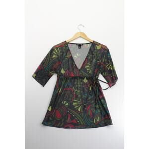 H&M floral pattern tie waist quarter sleeve flare dress womens‎ small fairy boho